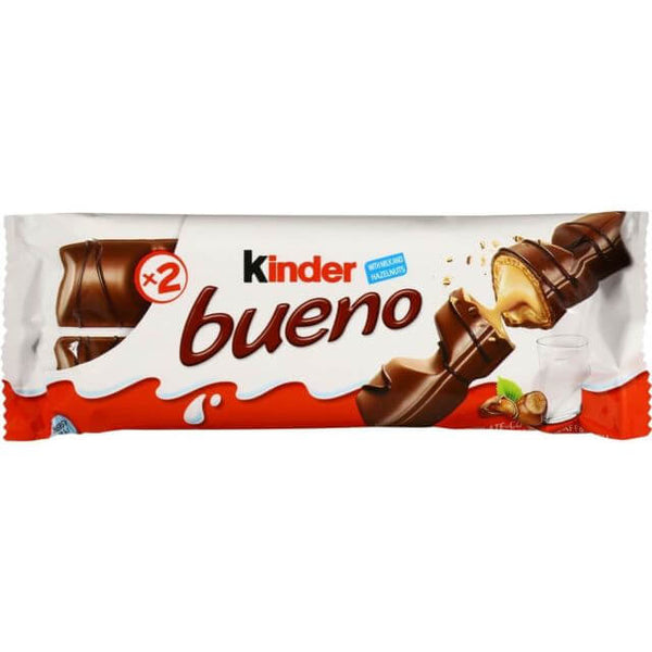 Ferrero Kinder Bueno Bar Two Milk Chocolate Covered Wafers with Smooth Milky and Hazelnut Filling  HEAT SENSITIVE ITEM. PLEASE ADD ITEM 122942 TO THE ORDER TO TRY TO PROTECT CHOCOLATES FROM HEAT DAMAGE. 43g