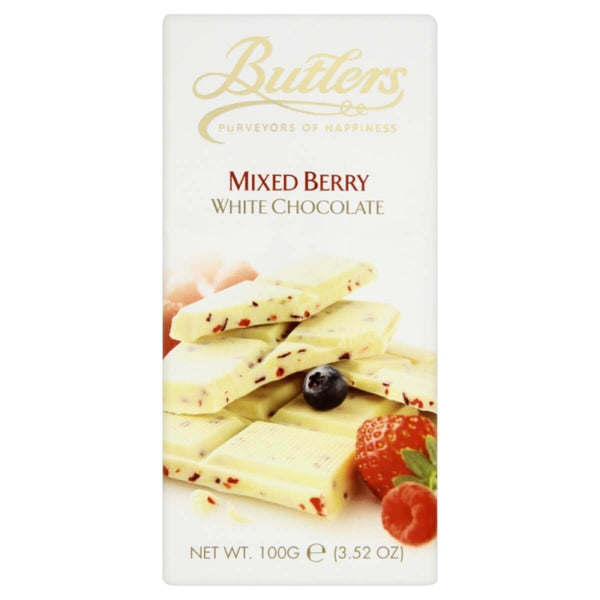 Butlers White Chocolate Bar with Mixed Berries  HEAT SENSITIVE ITEM. PLEASE ADD ITEM 122942 TO THE ORDER TO TRY TO PROTECT CHOCOLATES FROM HEAT DAMAGE. 100g