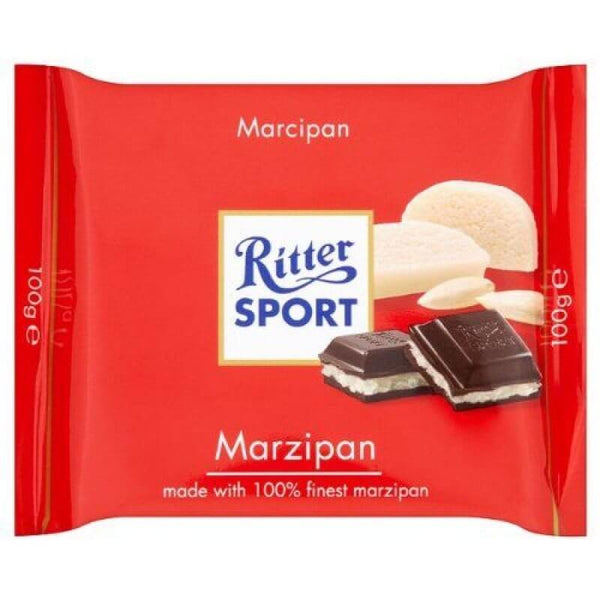 Ritter Sport Dark Chocolate Bar with Marzipan  HEAT SENSITIVE ITEM. PLEASE ADD ITEM 122942 TO THE ORDER TO TRY TO PROTECT CHOCOLATES FROM HEAT DAMAGE. 100g