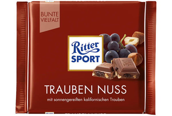 Ritter Sport with Raisins and Nuts  HEAT SENSITIVE ITEM. PLEASE ADD ITEM 122942 TO THE ORDER TO TRY TO PROTECT CHOCOLATES FROM HEAT DAMAGE. 100g