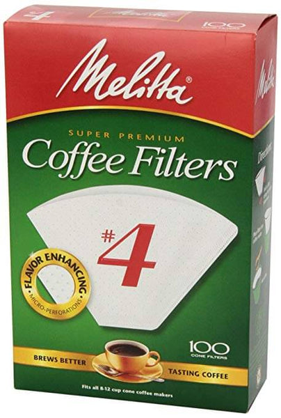 Melitta White No. 4 Coffee Filters 8-12 Cup (100 Cone Filters) 225g