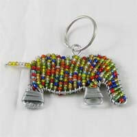 African Hut Beaded Keyring Multi-Coloured Elephant 28g