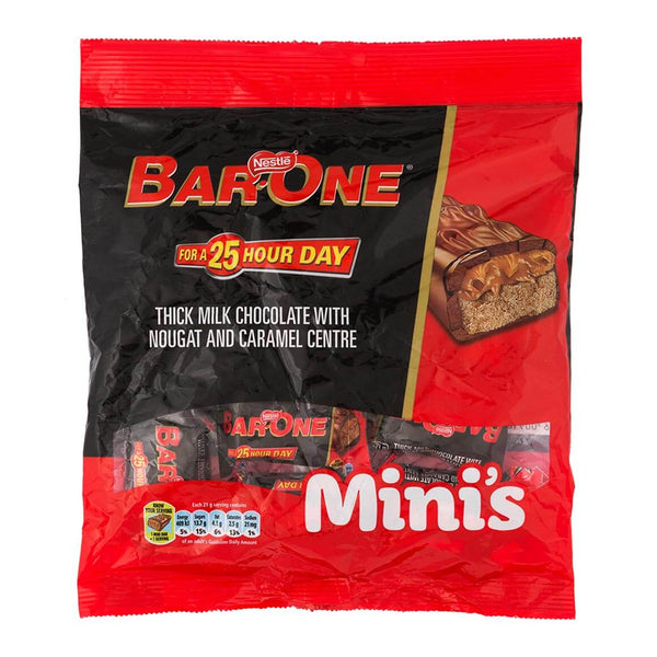 Nestle Bar One Fun Size Mini Bag (Kosher)  HEAT SENSITIVE ITEM. PLEASE ADD ITEM 122942 TO THE ORDER TO TRY TO PROTECT CHOCOLATES FROM HEAT DAMAGE. 189g