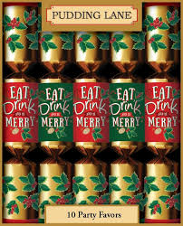 Pudding Lane Christmas Crackers Eat Drink and Be Merry Design With Red Green and Gold 10 X 11.5 Inch 239g