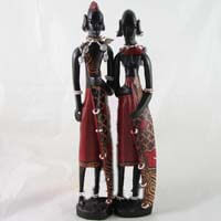 African Hut Maasai Wooden Statue Pair 367g