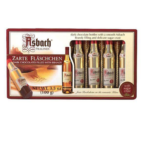 Asbach Dark Chocolate Brandy Bottles with Sugar Crust Gift Box 8 Piece 100g