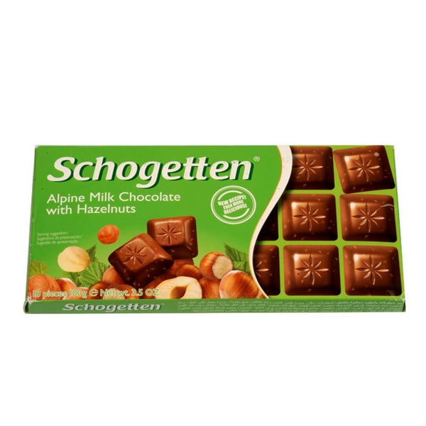 Schogetten Milk Chocolate With Hazelnuts  HEAT SENSITIVE ITEM. PLEASE ADD ITEM 122942 TO THE ORDER TO TRY TO PROTECT CHOCOLATES FROM HEAT DAMAGE. 100g