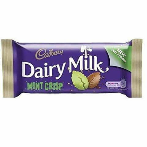 Cadbury Dairy Milk Mint Crisp  HEAT SENSITIVE ITEM. PLEASE ADD ITEM 122942 TO THE ORDER TO TRY TO PROTECT CHOCOLATES FROM HEAT DAMAGE. 54g