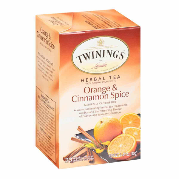 Twinings of London Tea - Orange and Cinnamon Spice Tea Naturally Caffeine Free (One Box 20 Tea Bags) 40g