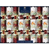 Tom Smith Christmas Crackers Traditional Family Crackers Cream and Red with Red Robin 8X12 Inch Crackers 1kg