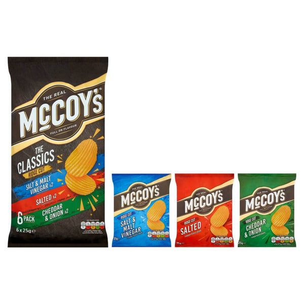 McCoys Classic Variety Multipack Salt and Malt Vinegar Salted and Cheddar Onion 6Pk (6X25g) 150g