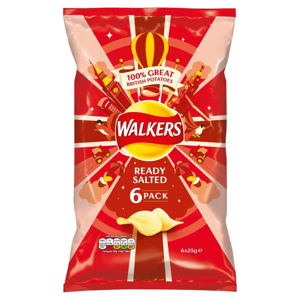 Walkers Crisps Ready Salted 6 Pack (6X25g) 150g