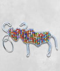African Hut Beaded Keyring Multicolor Buffalo 23g