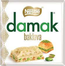 Nestle Damak Baklava White Chocolate with Pistachio Chocolate Bar HEAT SENSITIVE ITEM. PLEASE ADD ITEM 122942 TO THE ORDER TO TRY TO PROTECT CHOCOLATES FROM HEAT DAMAGE 60g