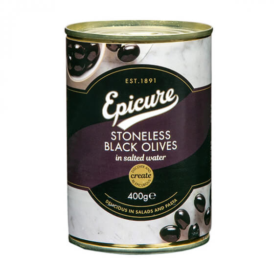 Epicure Stoneless Black Olives 400g