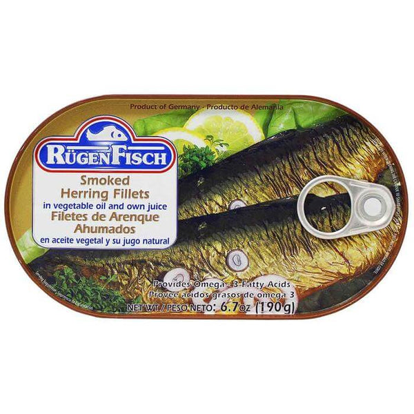 Ruegenfisch Smoked Herring Filets in Vegetable Oil and Own Juice 190g