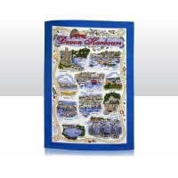 British Brands Tea Towel Royal Blue with Devon Harbors 100% Cotton 70g