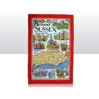 British Brands Tea Towel Red with Around Sussex Scenes 100% Cotton 70g