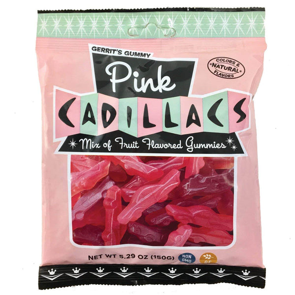 Gerrits Pink Cadillacs, Car Shaped Strawberry, Cherry and Blackcurrant Flavor Chewy Sweets 150g
