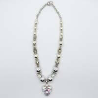 African Hut Necklace - Pewter Bead Pendant Necklace with A Decorative Crystal Heart 171g