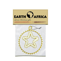 African Hut Gold and White Beaded Star in A Beaded Circle Tree Ornament 50g
