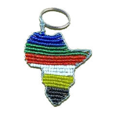 African Hut Beaded Keyring of The Map of Africa with The South African Flag 50g