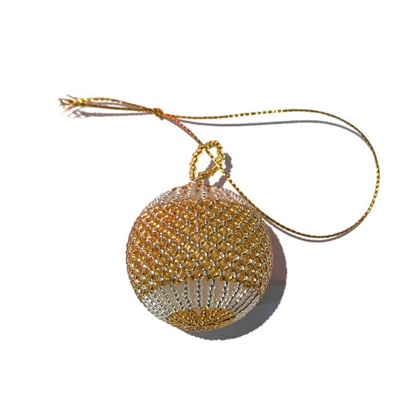African Hut Beaded Ball Gold and Silver Ornament 17g