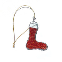 African Hut Beaded Santa Boot Red and White 15g