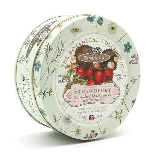 Simpkins Botanicals Strawberry and Crushed Black Pepper Drops Tin 150g